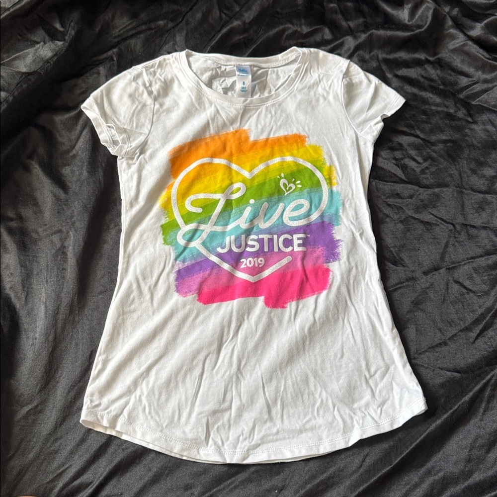 Justice White Tee with Colorful Heart Graphic